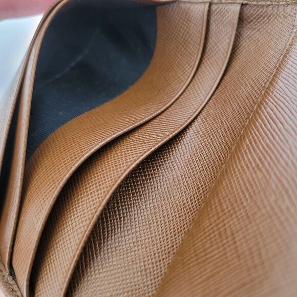 PRADA Leather Logo Wallet Small Bifold Brown Saffiano Compact Card Bill Coin - Picture 8 of 16